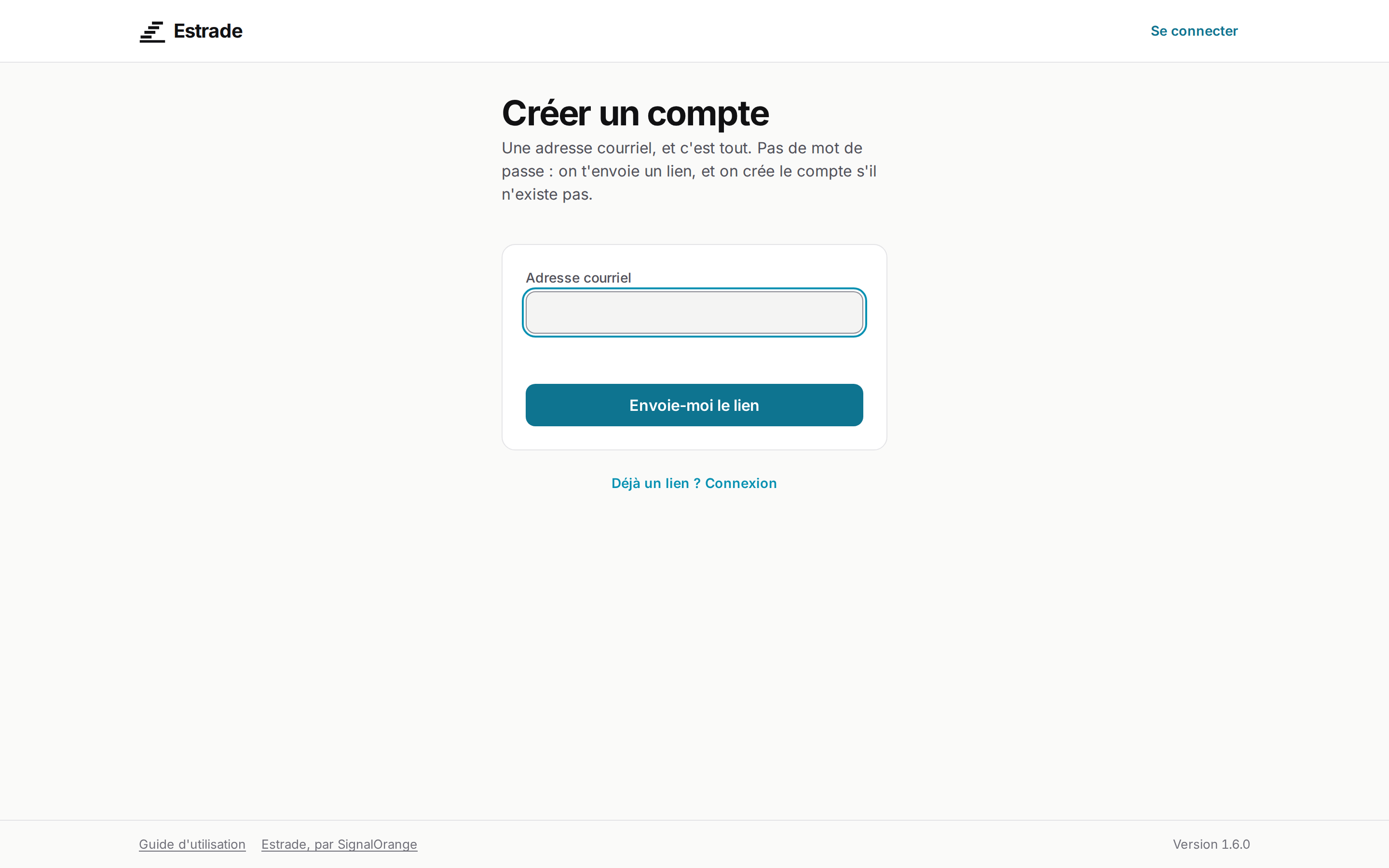 Le formulaire de création de compte