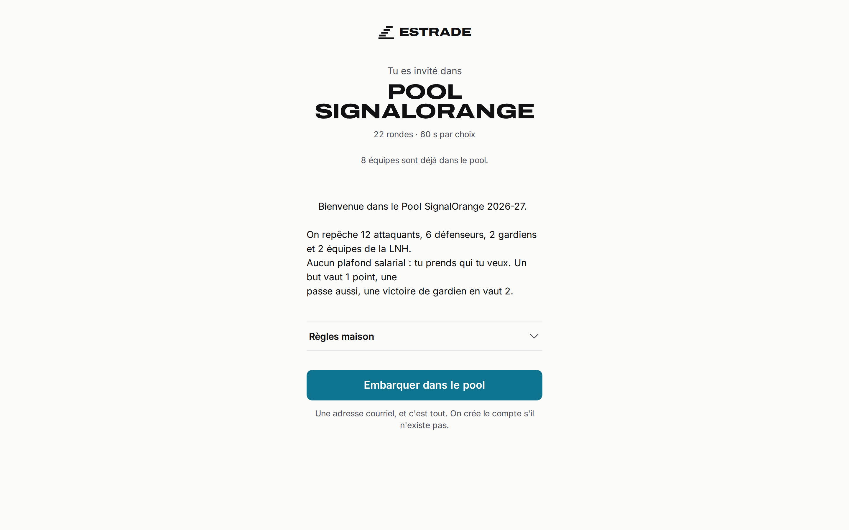 La page d'invitation d'un pool