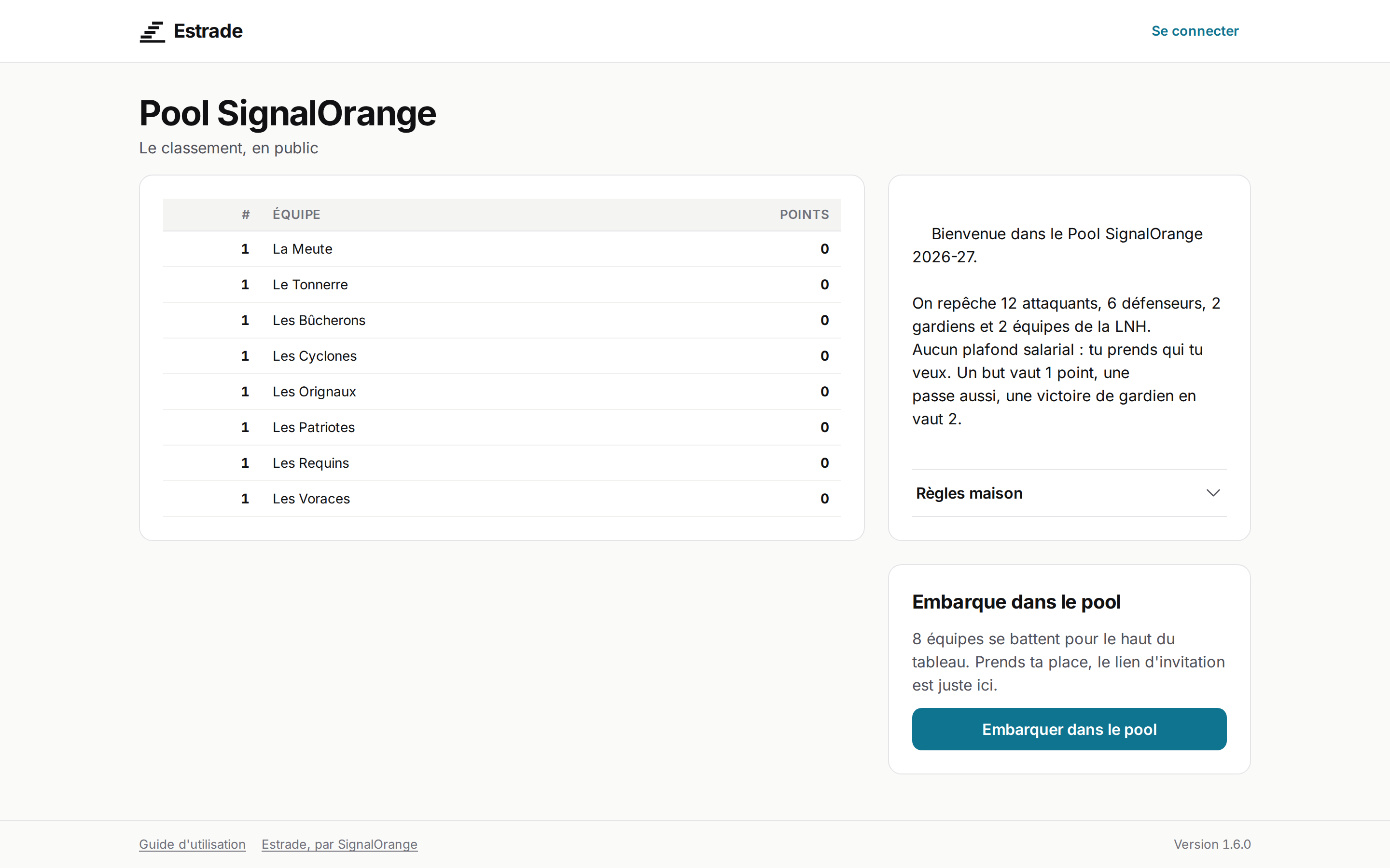 La page publique du pool